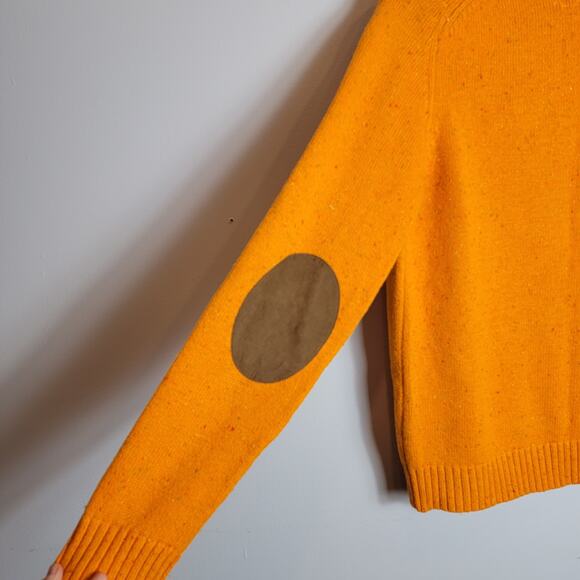 American Eagle Sweater Orange Cotton Elbow Patch Academia Athletic Large #181 - Picture 6 of 10